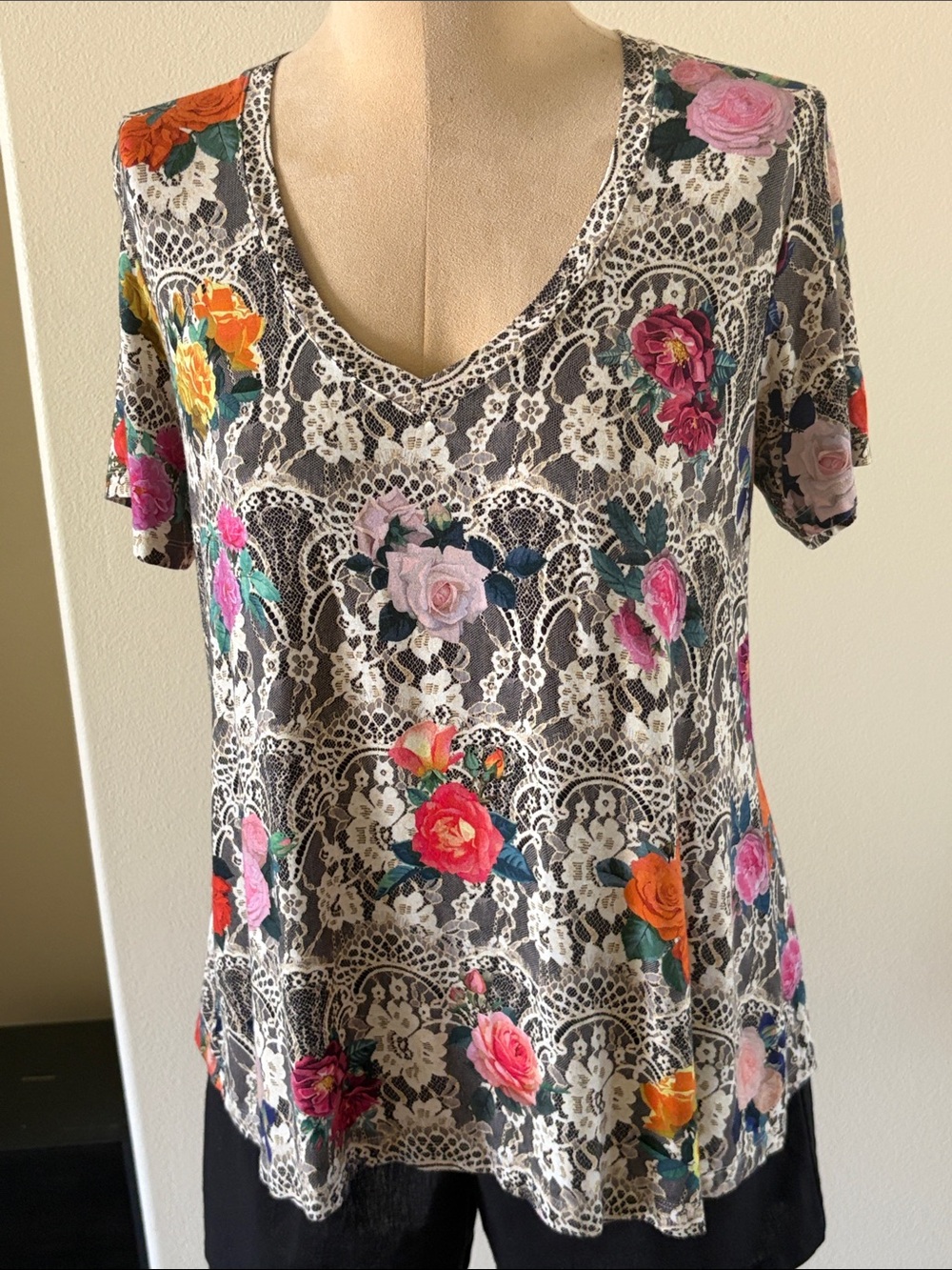 Johnny Was Rose Lace Favorite Swing Tee